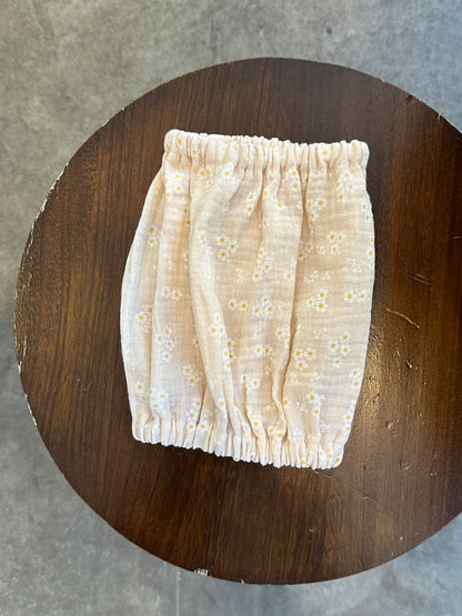Snood gaz de coton beige fleurs