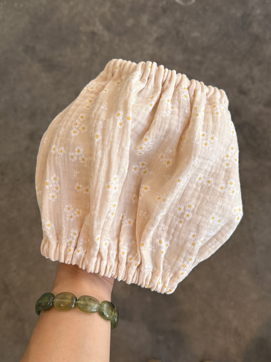 Snood gaz de coton beige fleurs