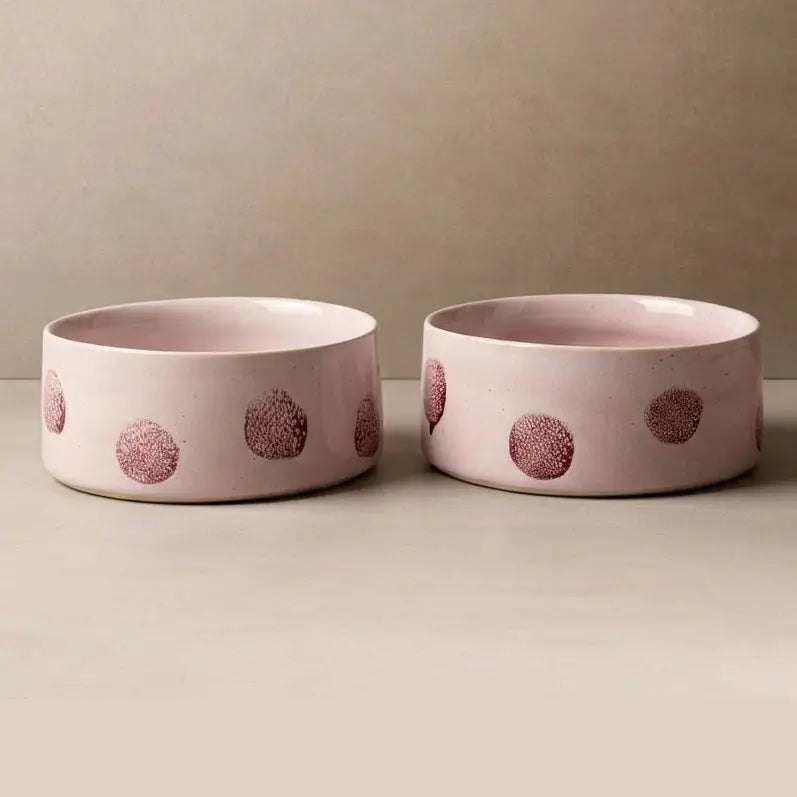 Gamelle en céramique rose à pois