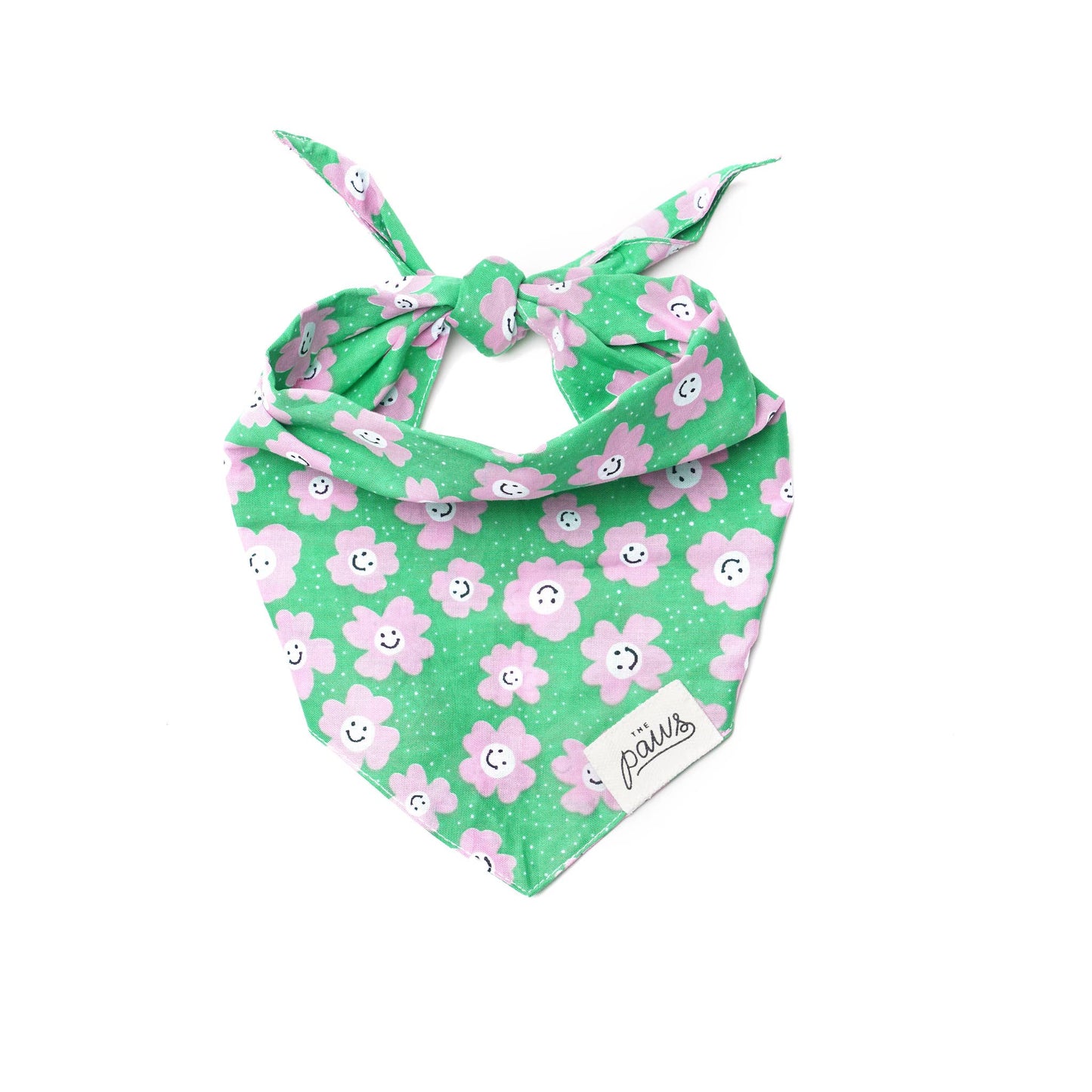 Bandana vert à fleurs rose